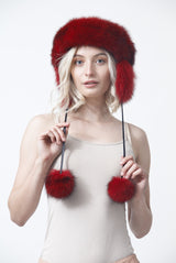 Mongolen Wintermütze in Lammnappa mit Blaufuchsverbrämung und Bommeln